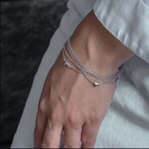 Sterling Silver 925 Rhodium Plated Multi Chains Heart Bracelet